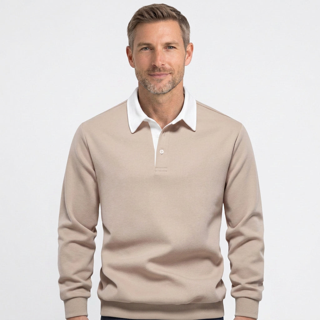 Contrast Collar Long Sleeve Polo Sweatshirt