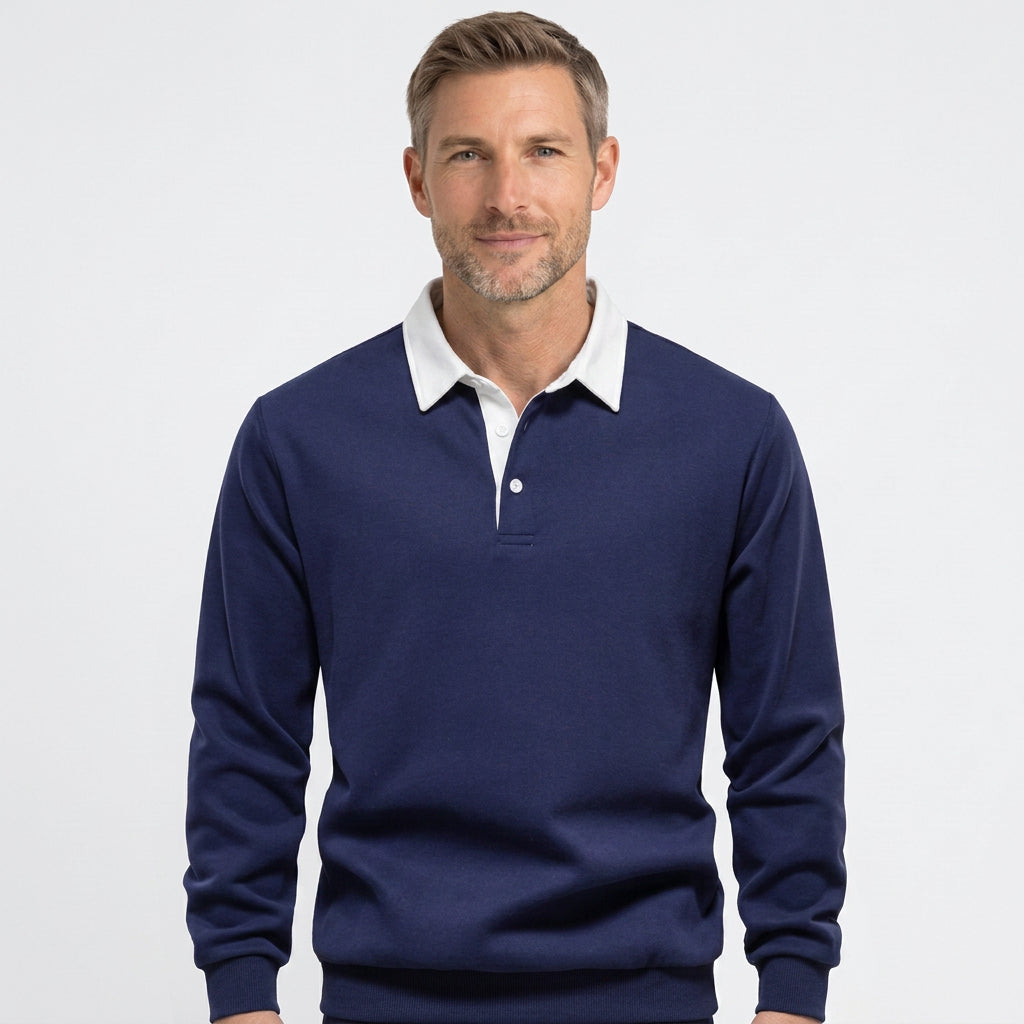 Contrast Collar Long Sleeve Polo Sweatshirt