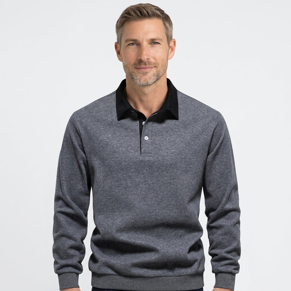 Contrast Collar Long Sleeve Polo Sweatshirt