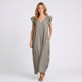 Ruffle V-Neck Linen Maxi Dress with Pockets