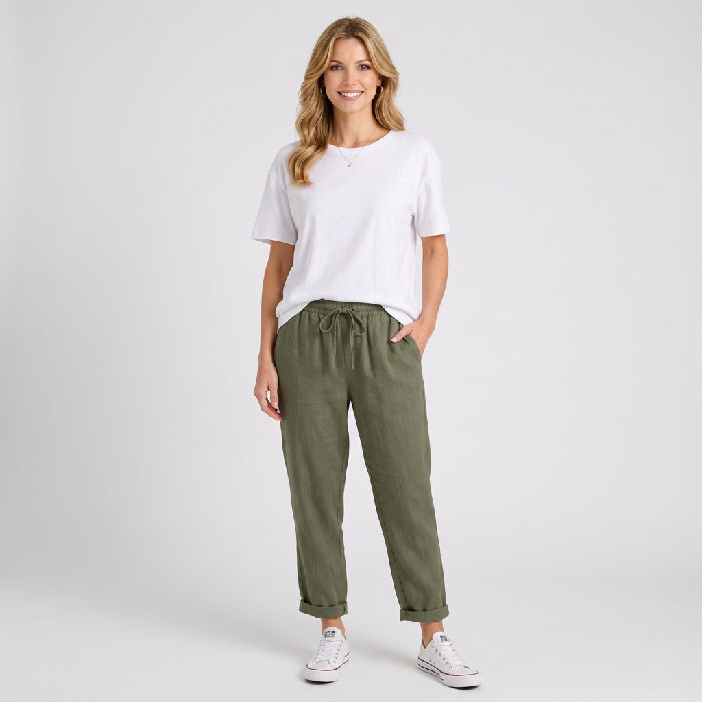 Abstract Print Tapered Trousers with Tie Waist