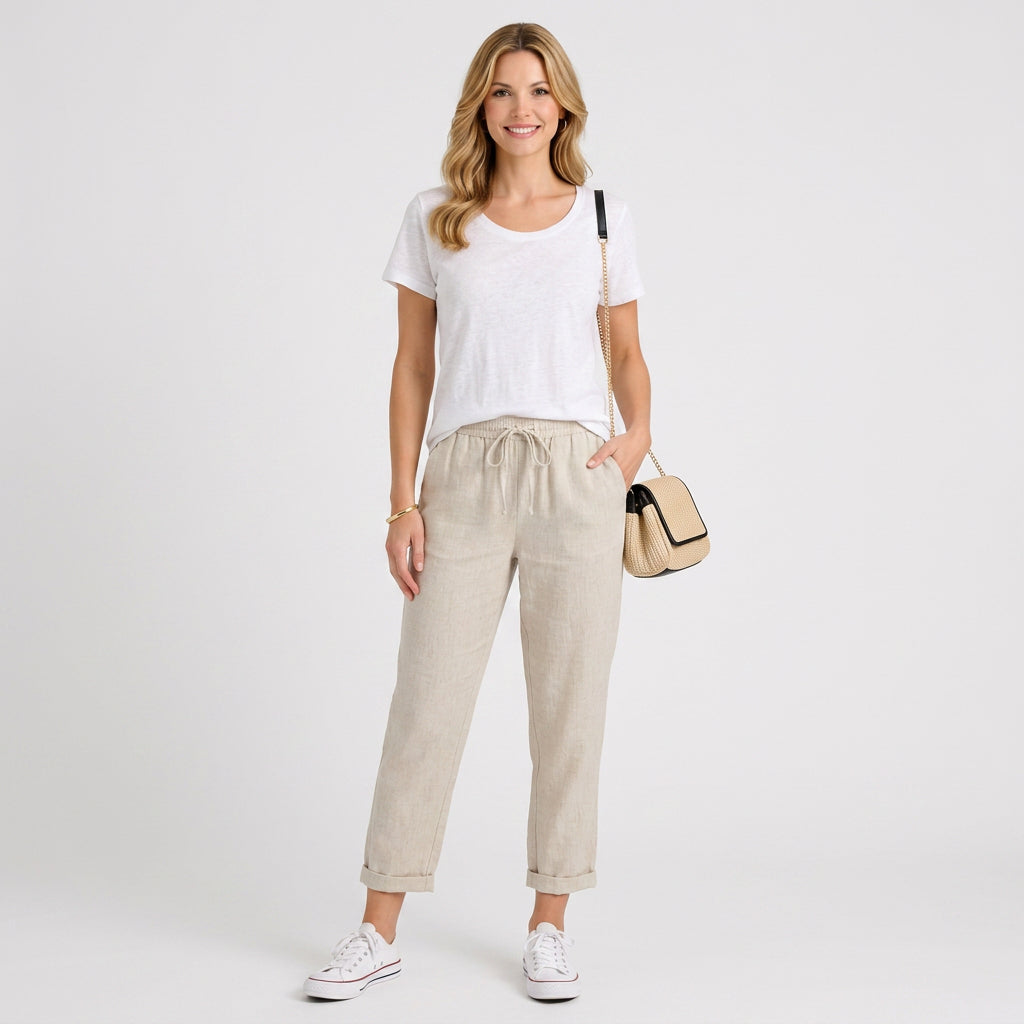 Abstract Print Tapered Trousers with Tie Waist