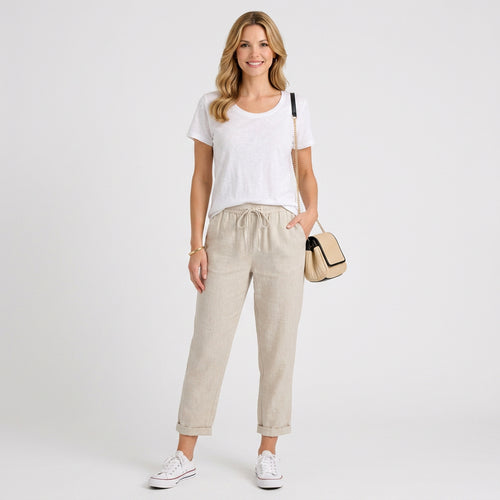 Abstract Print Tapered Trousers with Tie Waist