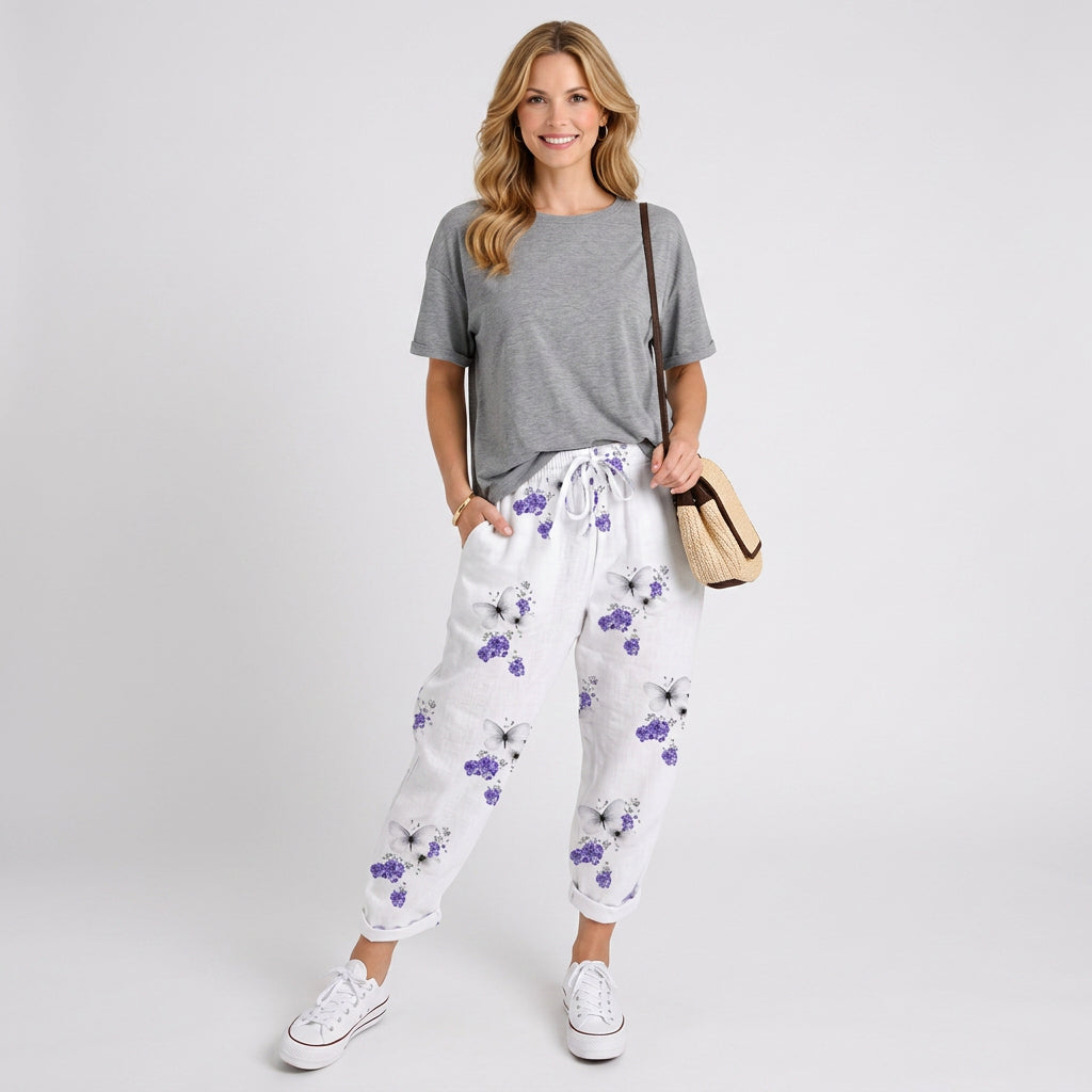 Abstract Print Tapered Trousers with Tie Waist