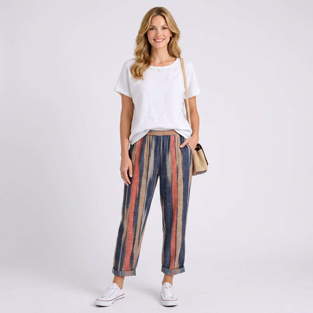 Abstract Print Tapered Trousers with Tie Waist