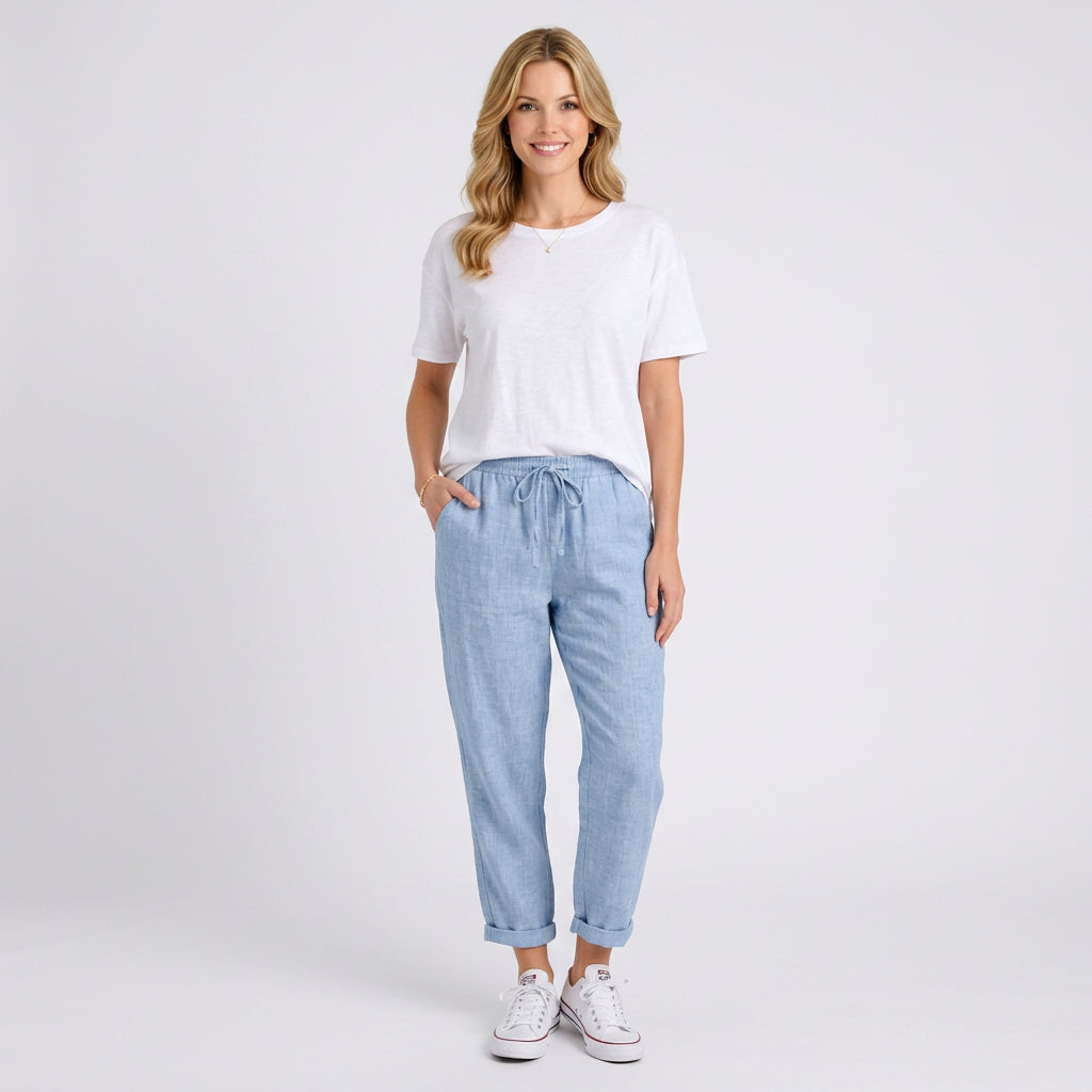 Abstract Print Tapered Trousers with Tie Waist