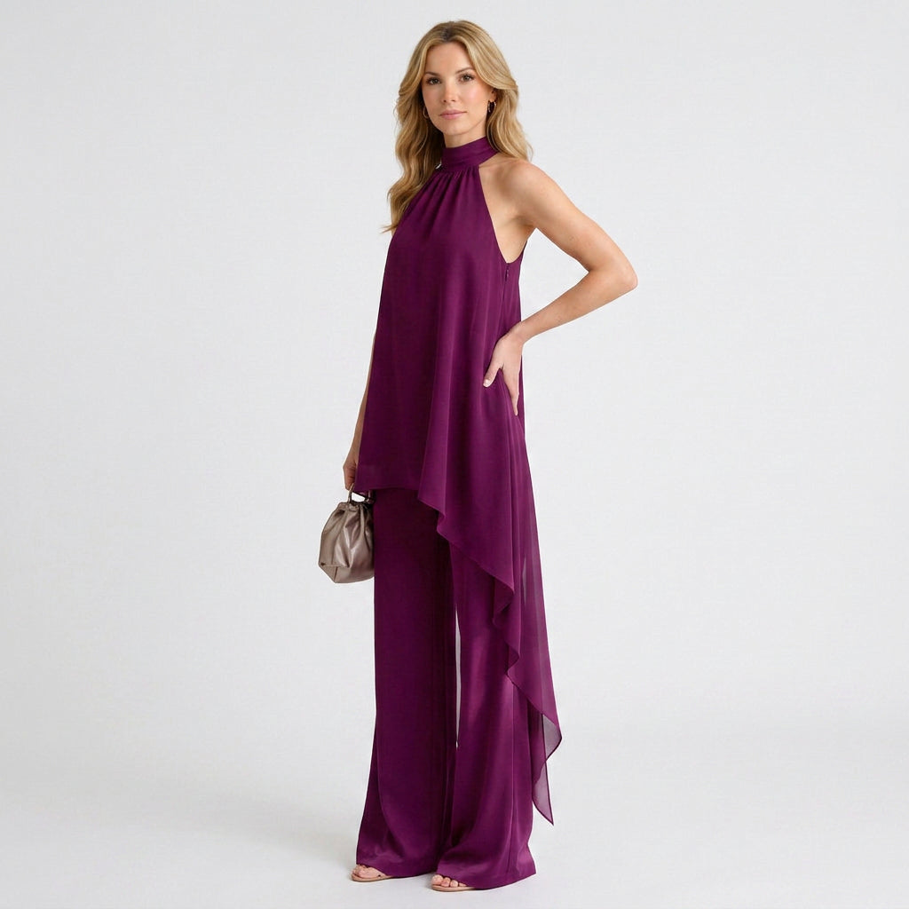 Halter Neck Top and Wide-Leg Trouser Set