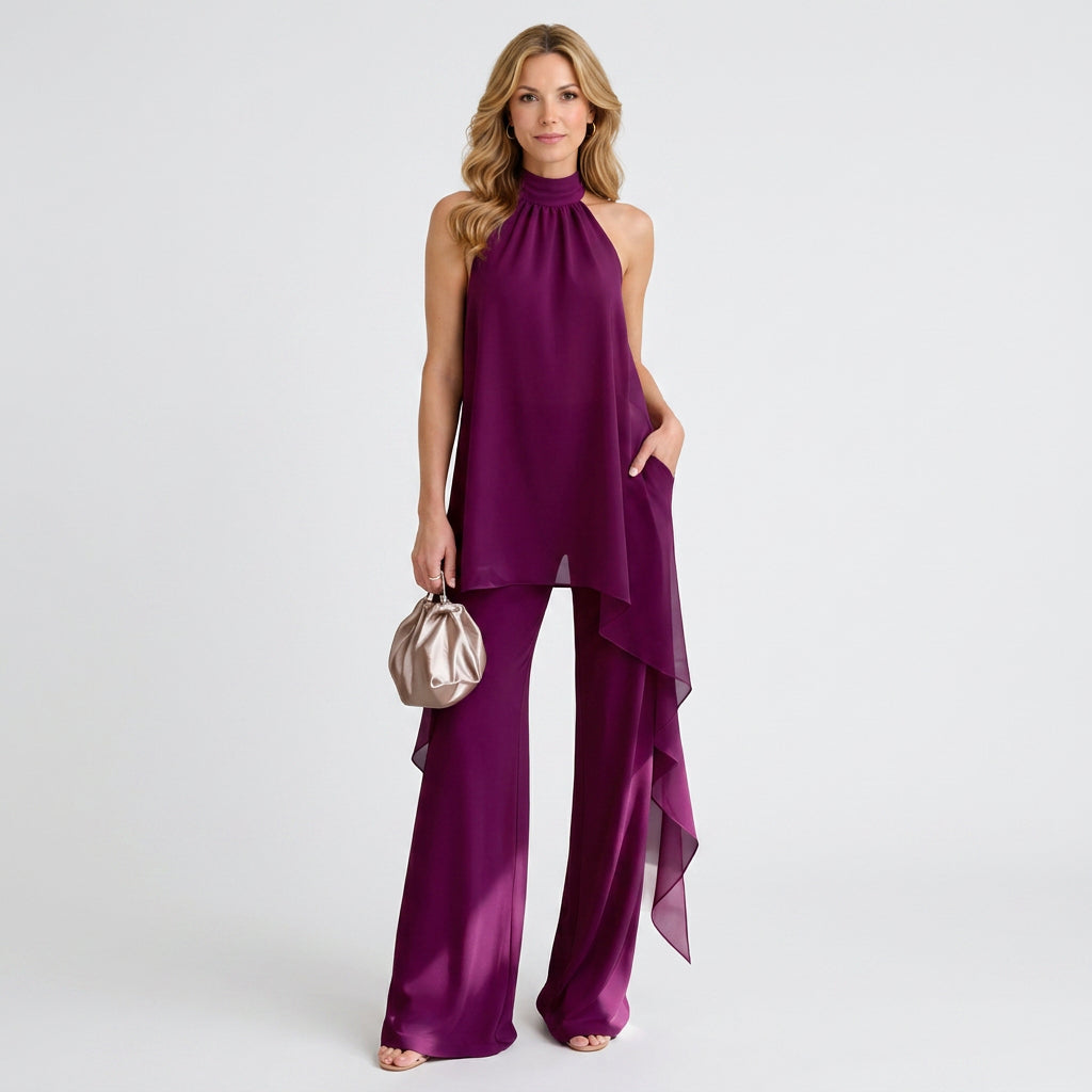 Halter Neck Top and Wide-Leg Trouser Set