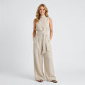 Linen High-Neck Top and Wide-Leg Trouser Set