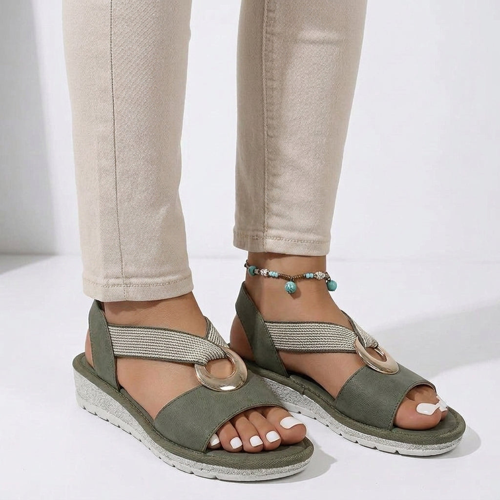 Comfort Wedge Sandals with Ring Detail
