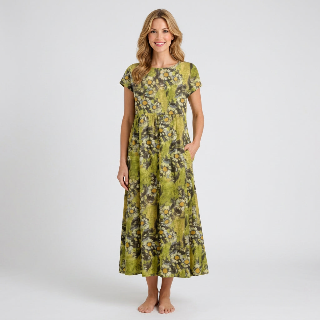 Floral Print A-Line Midi Dress with Pockets