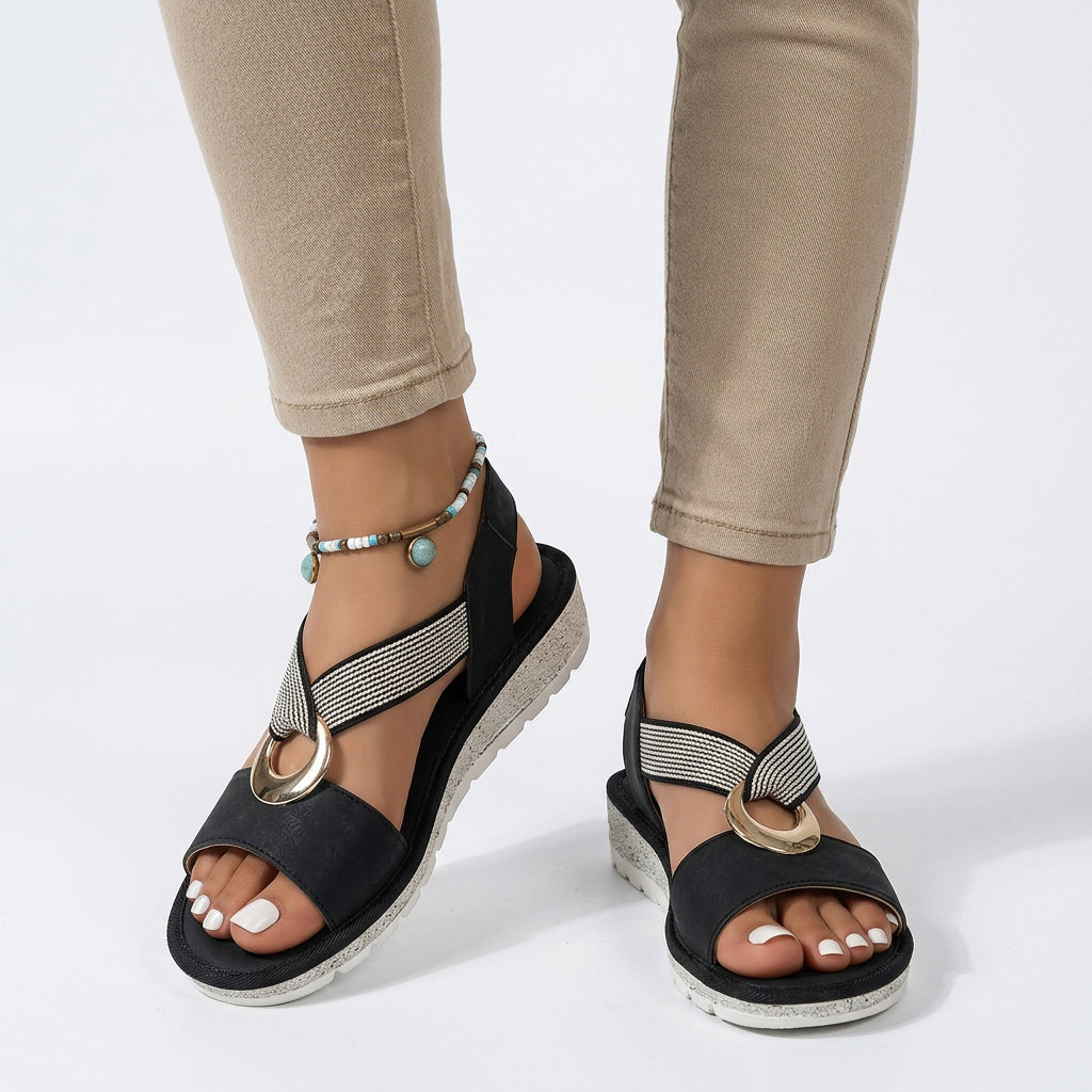 Comfort Wedge Sandals with Ring Detail