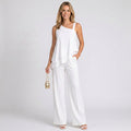 White Wide Leg Jumpsuit Women’s Asymmetric Layered Occasion Outfit