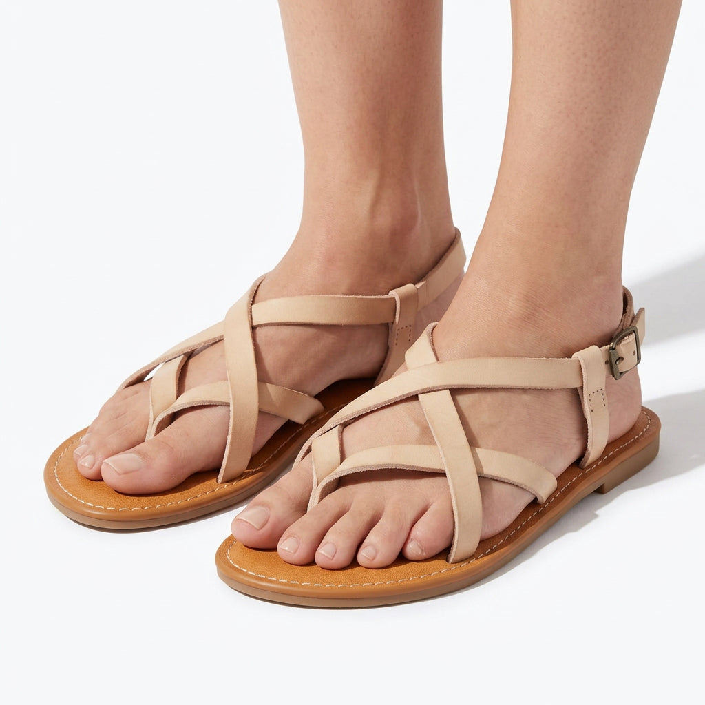 Strappy Flat Sandals with Slingback Strap