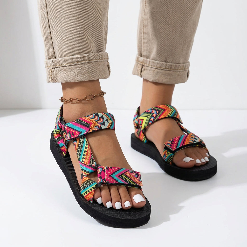 Aztec Print Sport Sandals with Strap Detail
