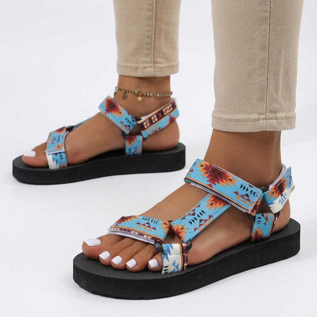 Aztec Print Sport Sandals with Strap Detail