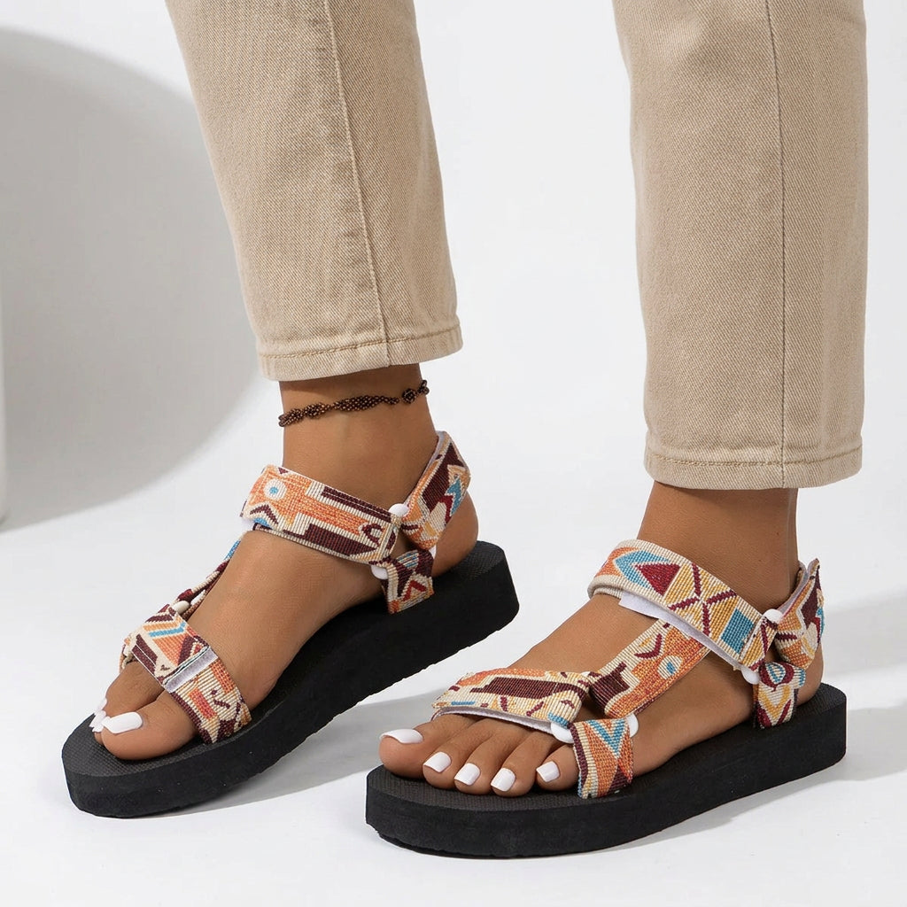 Aztec Print Sport Sandals with Strap Detail