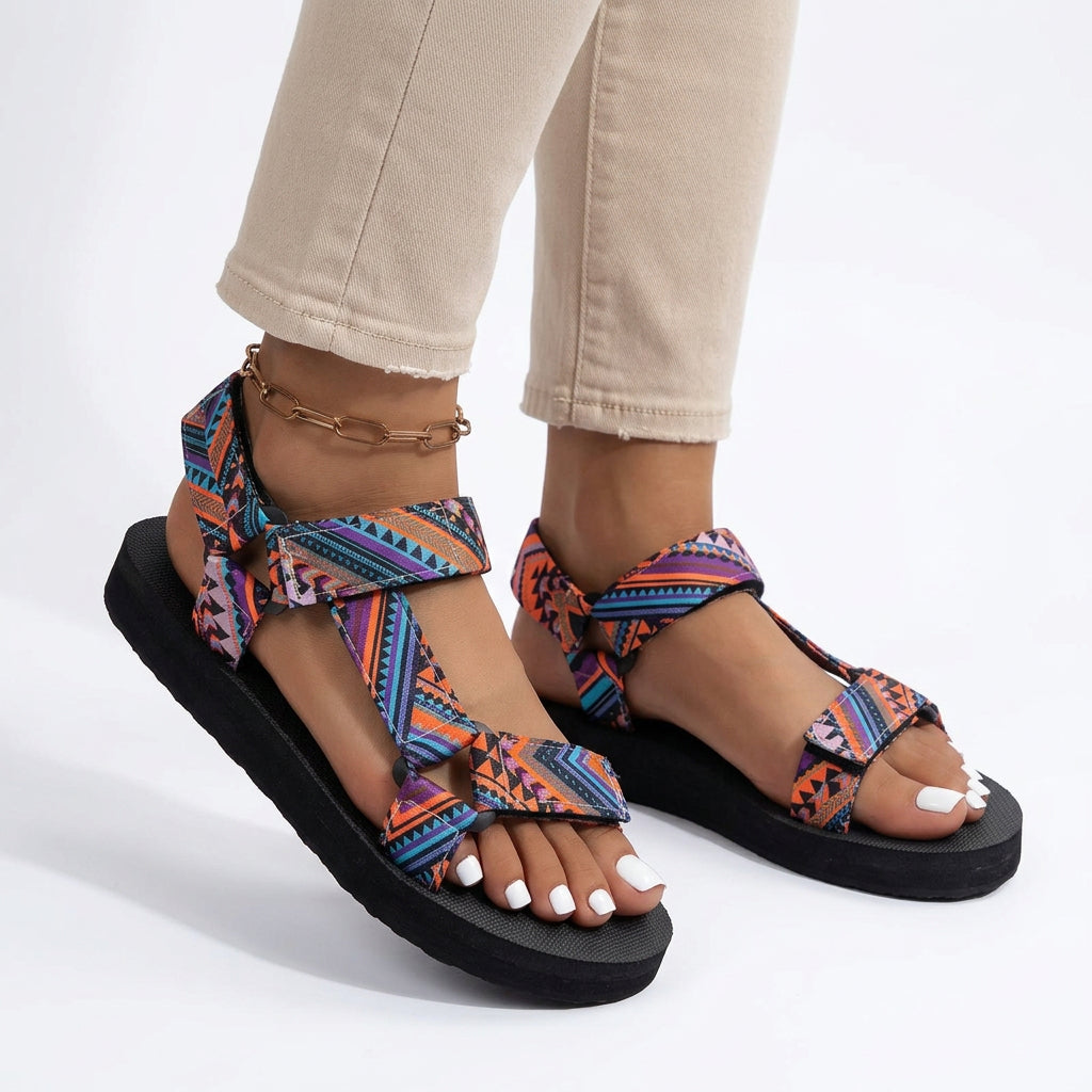 Aztec Print Sport Sandals with Strap Detail