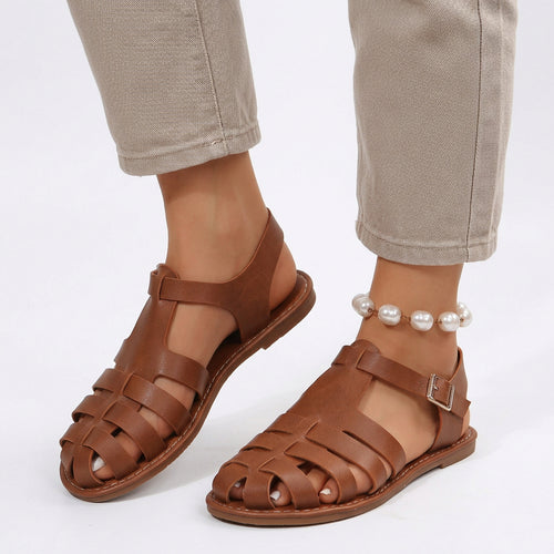 Closed-Toe Woven Fisherman Sandals Flat