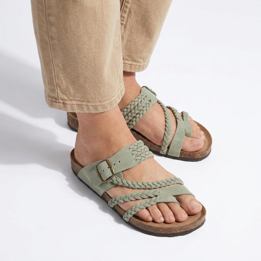 Braided Strap Toe-Loop Footbed Sandals