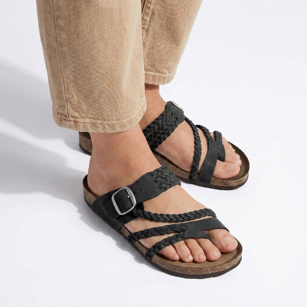 Braided Strap Toe-Loop Footbed Sandals