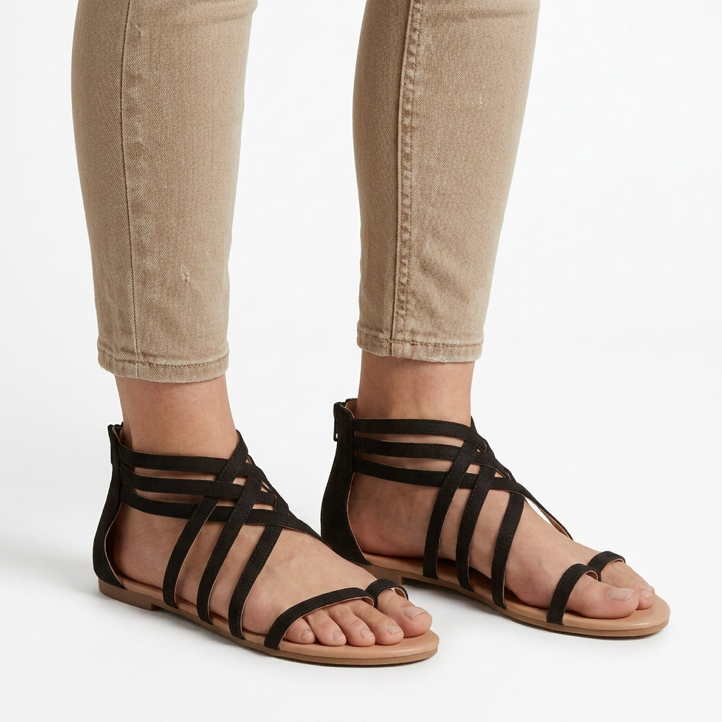 Strappy Gladiator Flat Sandals with Back Zip