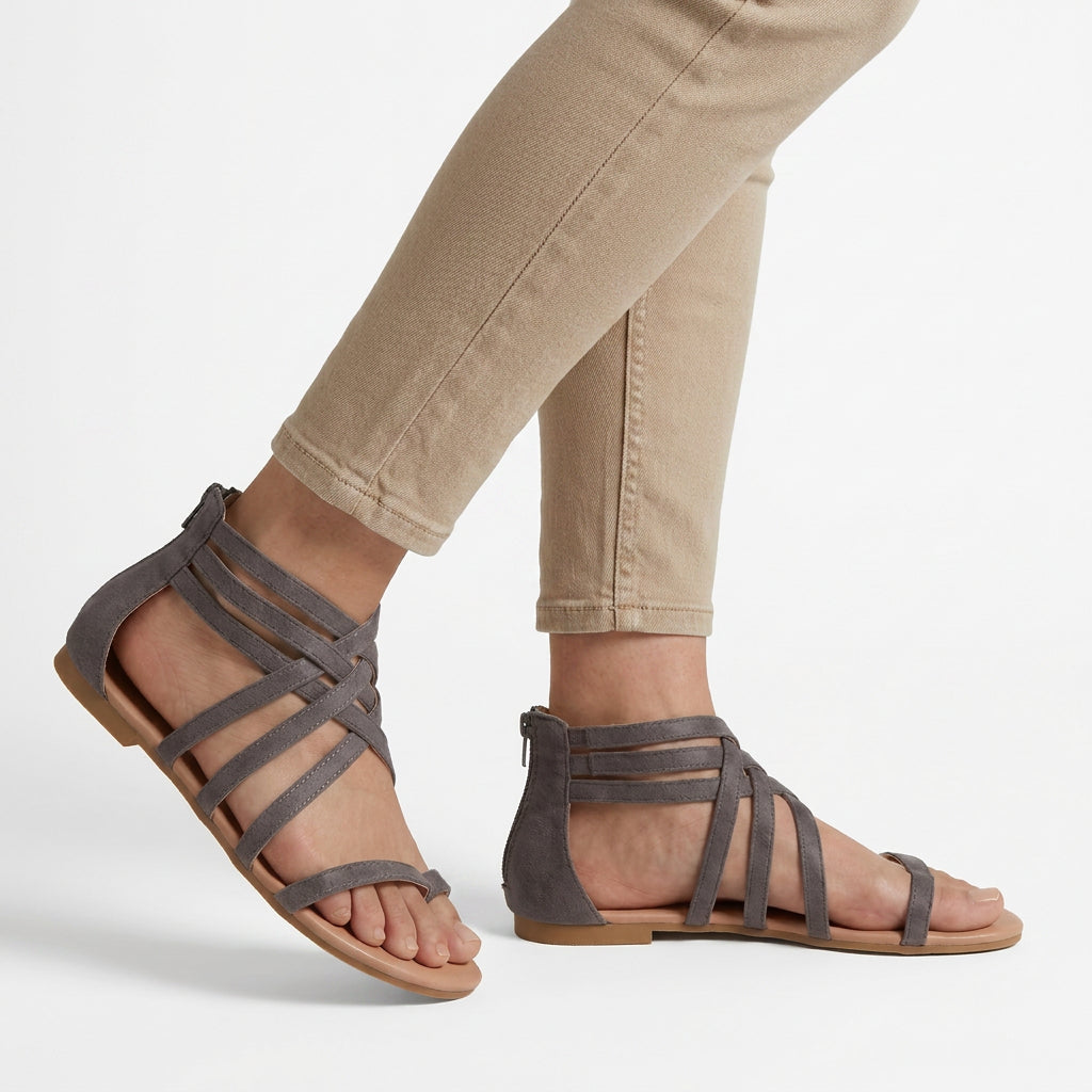 Strappy Gladiator Flat Sandals with Back Zip