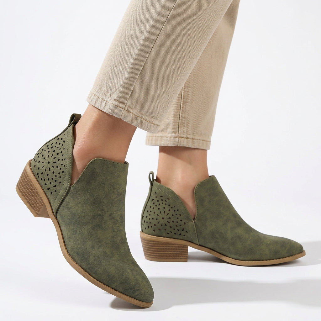 Cut-Out Ankle Boots with Block Heel