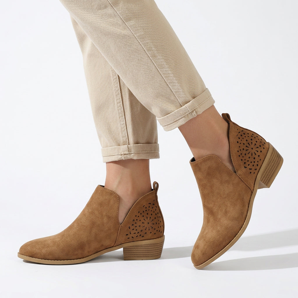 Cut-Out Ankle Boots with Block Heel