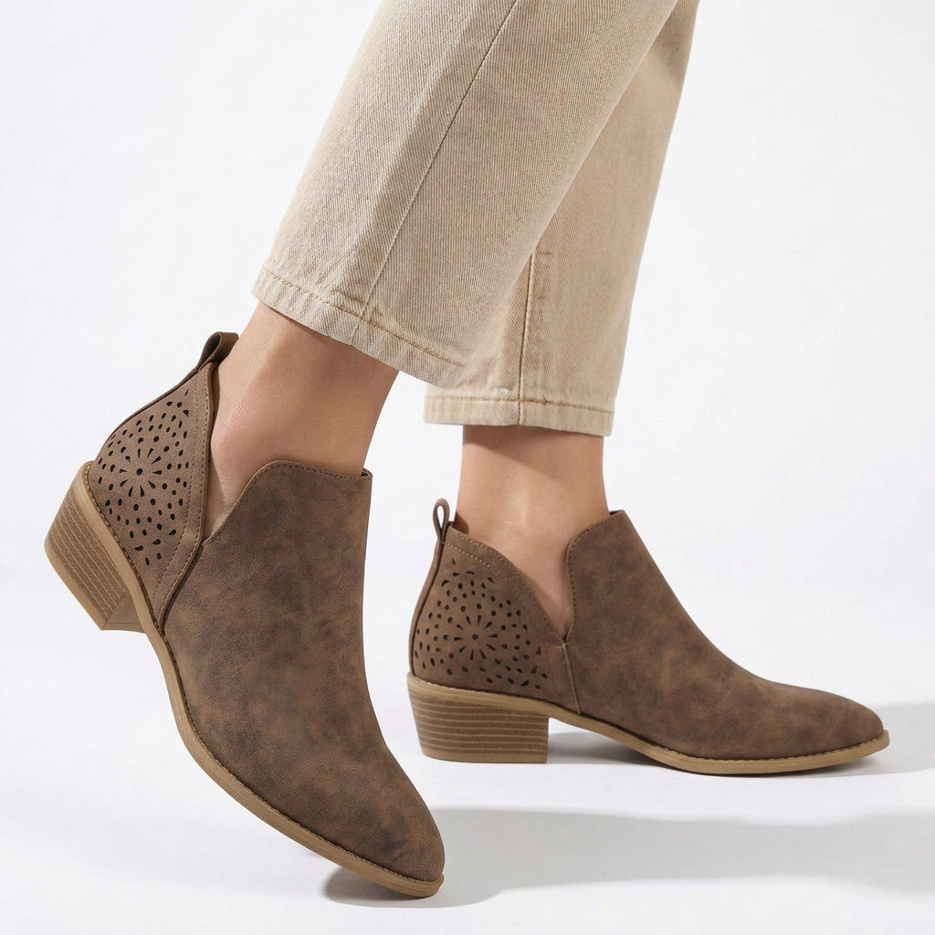 Cut-Out Ankle Boots with Block Heel