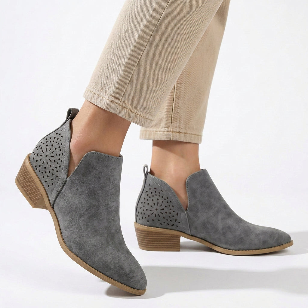 Cut-Out Ankle Boots with Block Heel