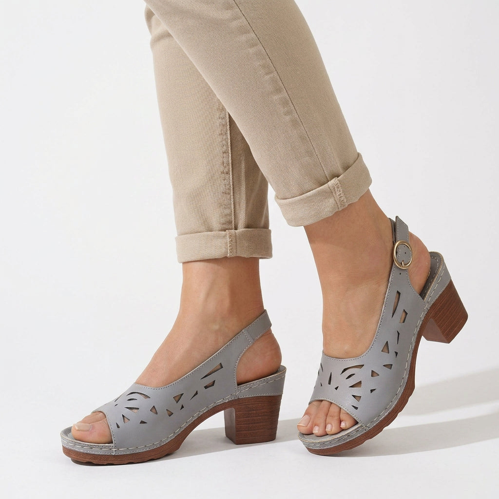 Cut-Out Peep-Toe Block Heel Slingback Sandals