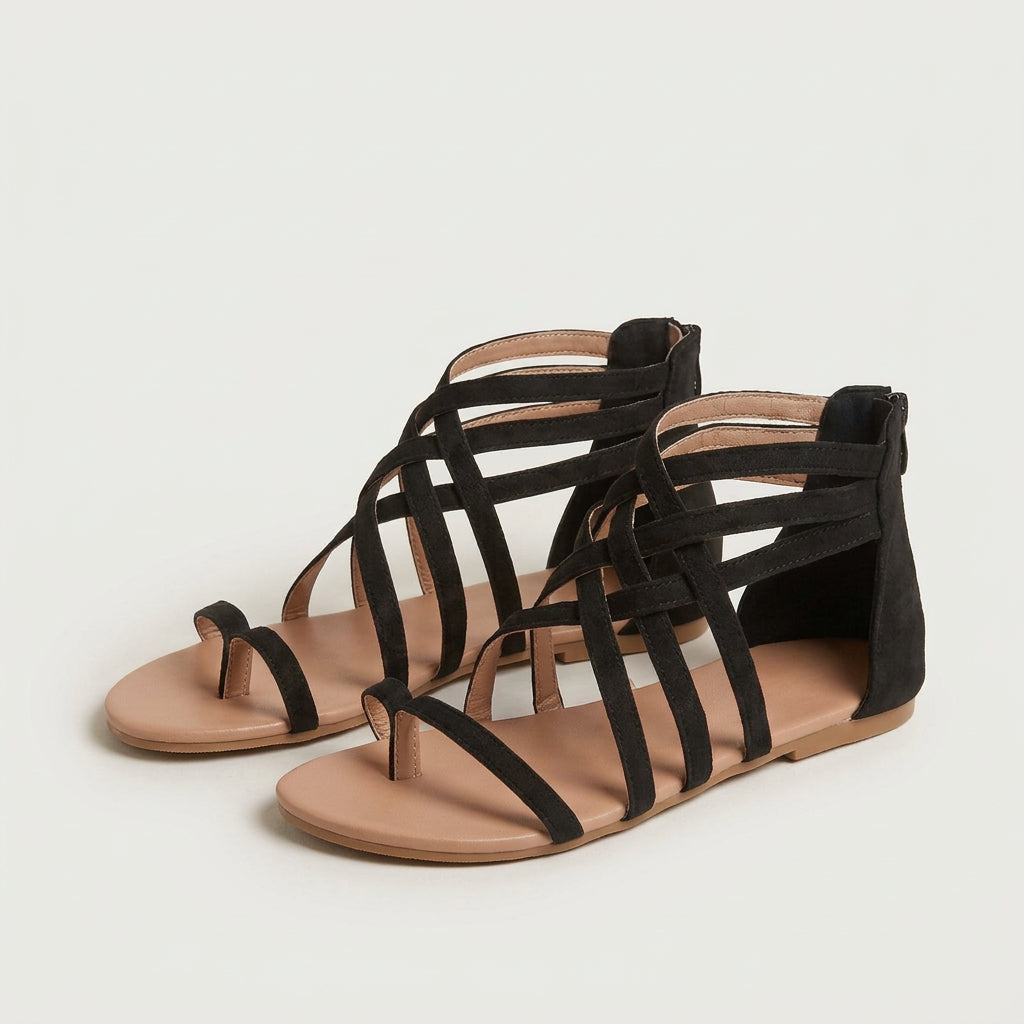 Strappy Gladiator Flat Sandals with Back Zip
