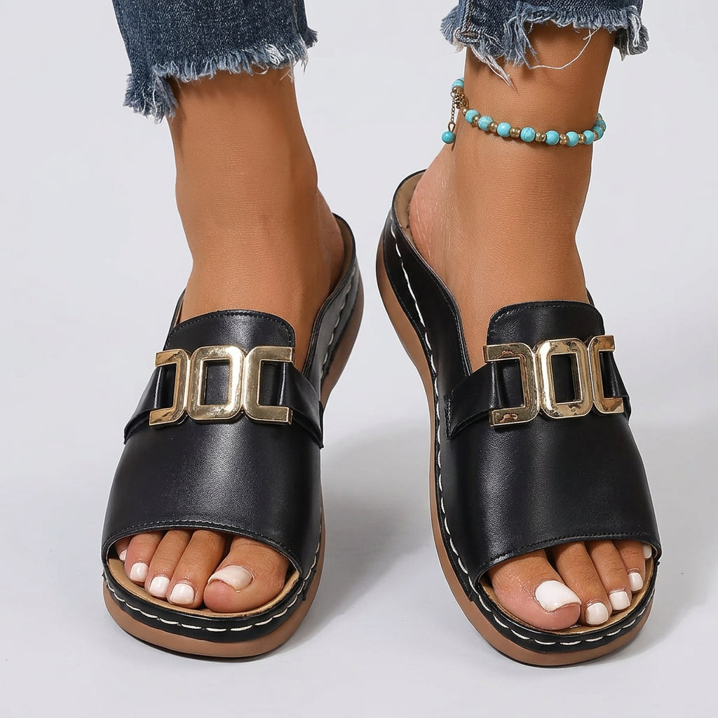 Gold Chain Detail Platform Slide Sandals