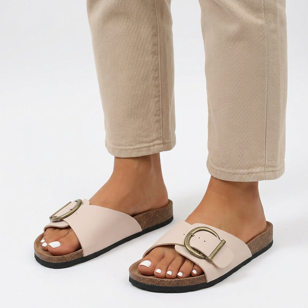 Buckle Detail Footbed Slide Sandals