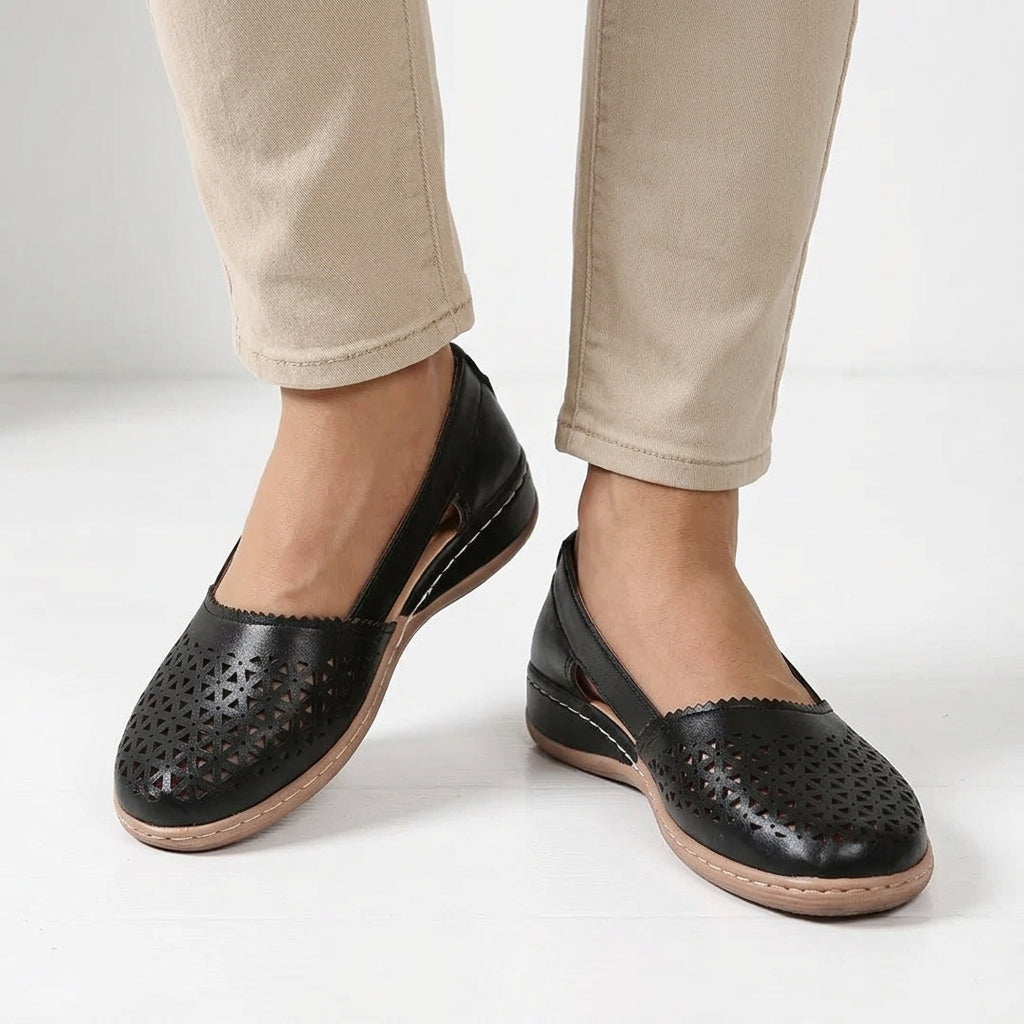 Closed-Toe Cut-Out Slip-On Wedge Sandals