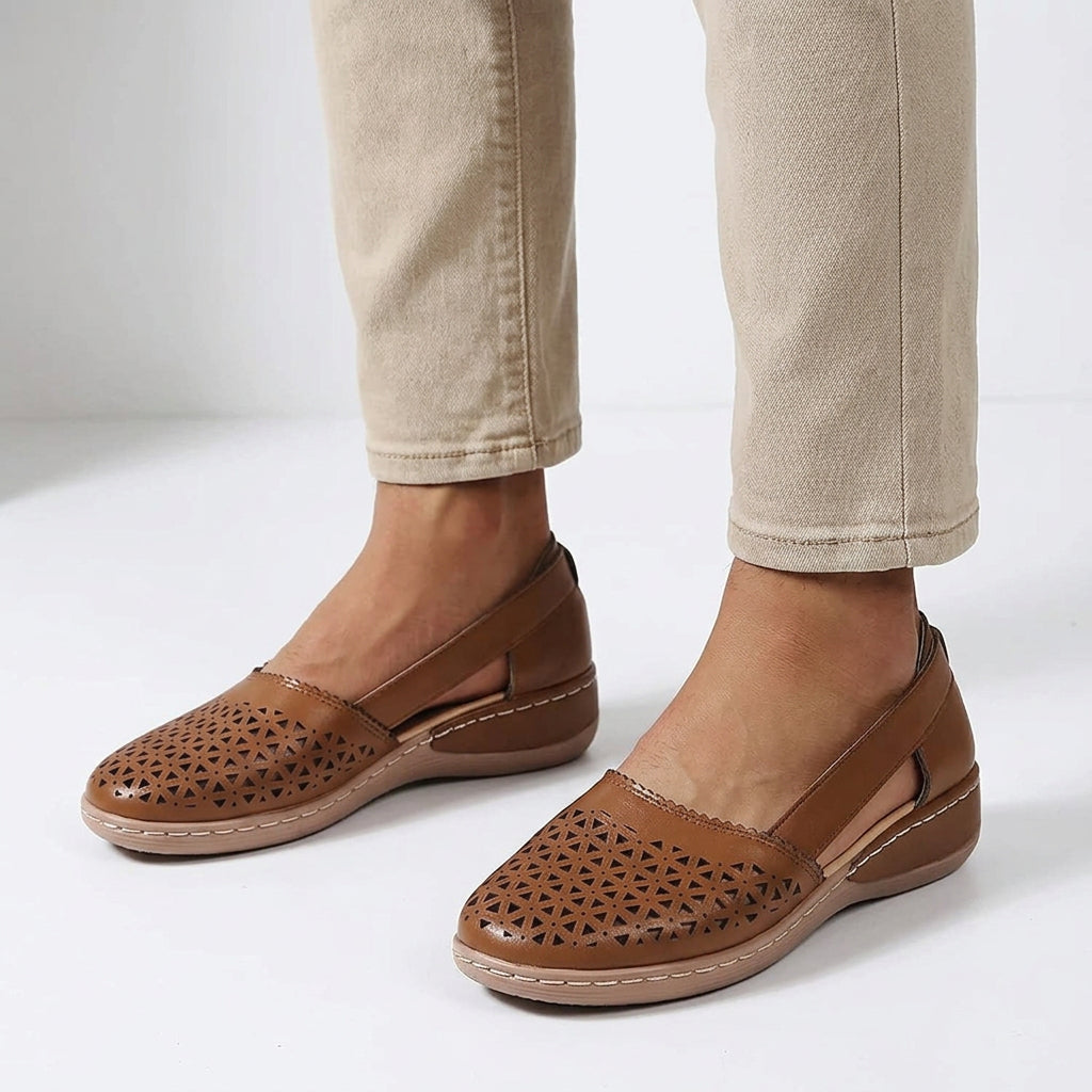 Closed-Toe Cut-Out Slip-On Wedge Sandals