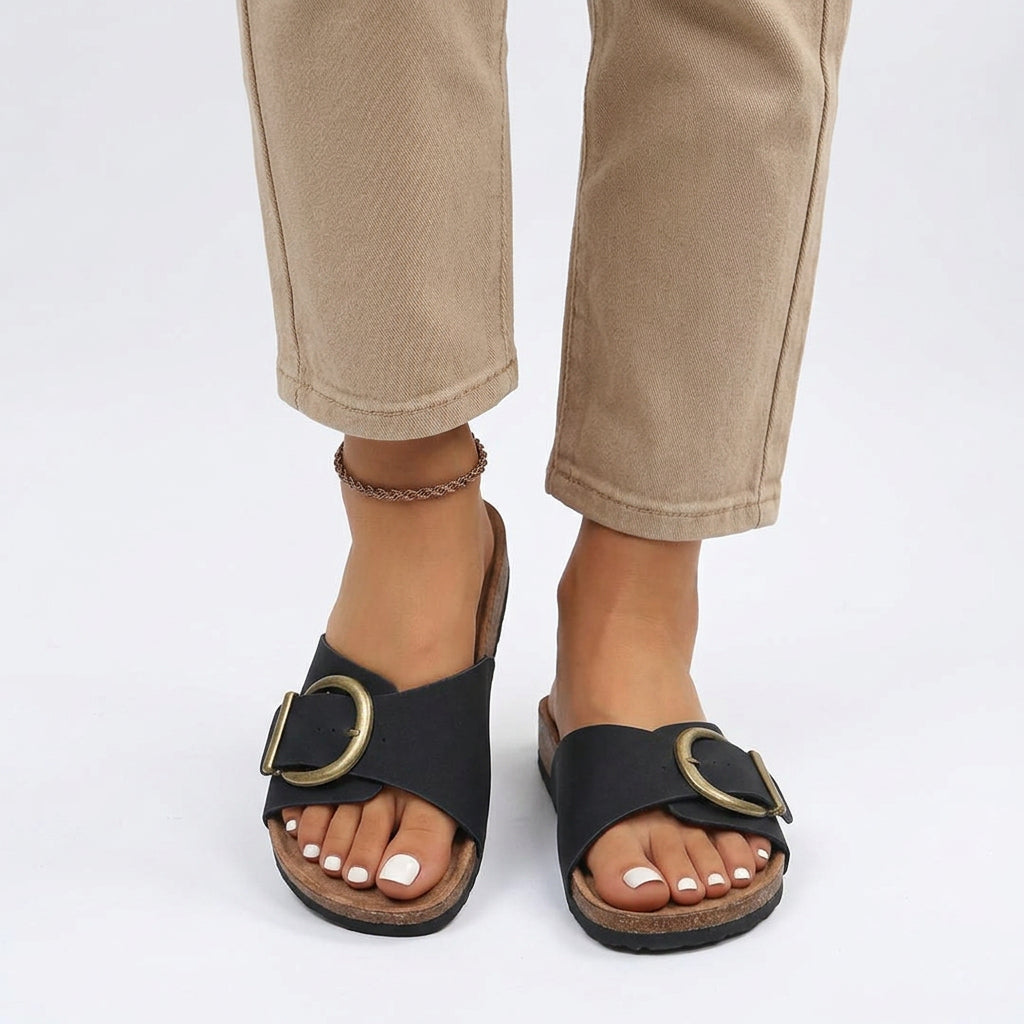 Buckle Detail Footbed Slide Sandals