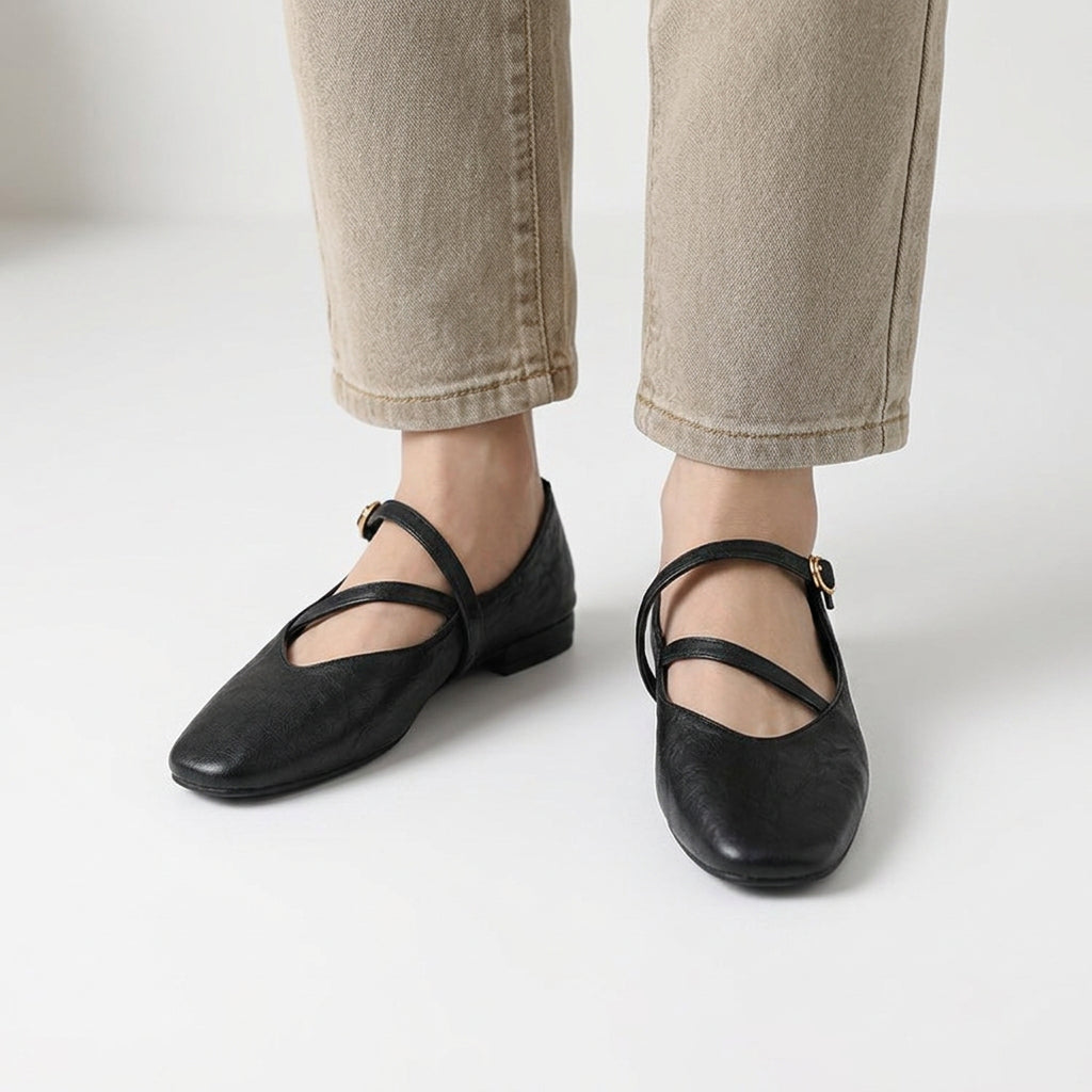 Cross-Strap Mary Jane Ballet Flats