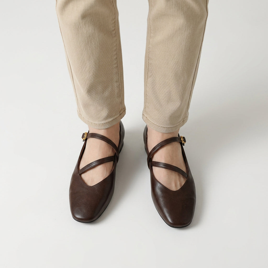 Cross-Strap Mary Jane Ballet Flats