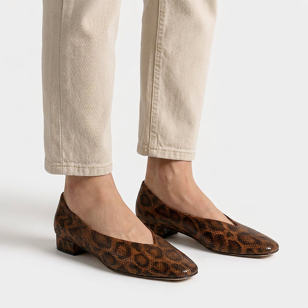 Leopard Print Square Toe Slip-On Flats