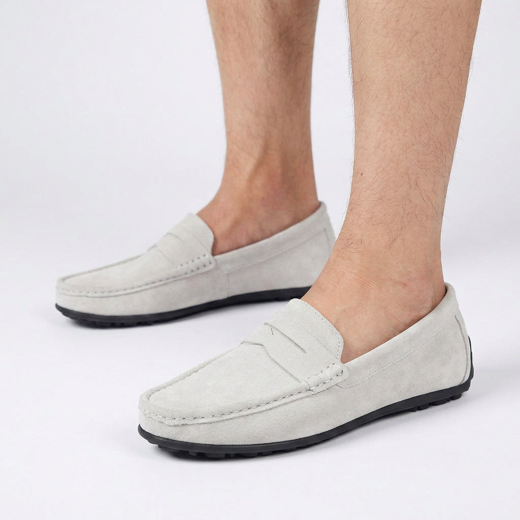 Classic Suede Penny Loafers with Hand-Stitch Detail