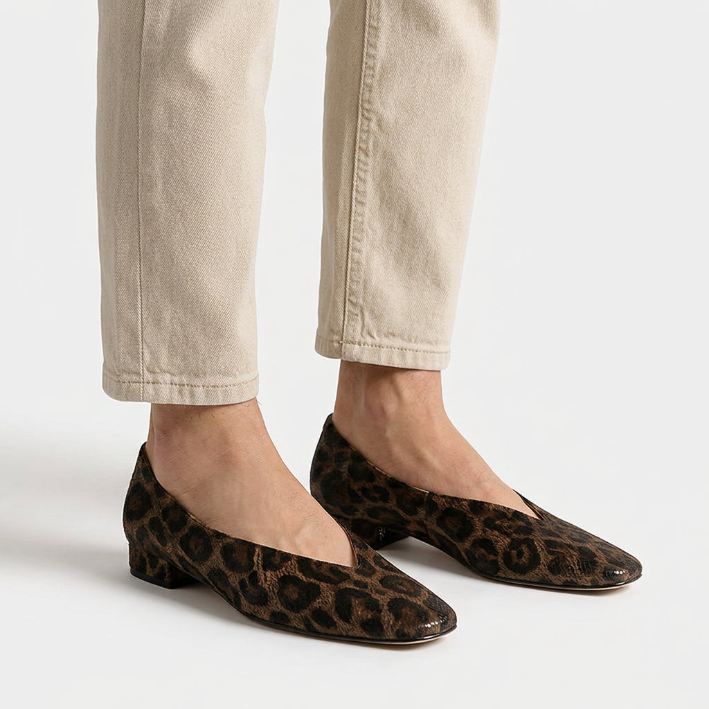 Leopard Print Square Toe Slip-On Flats