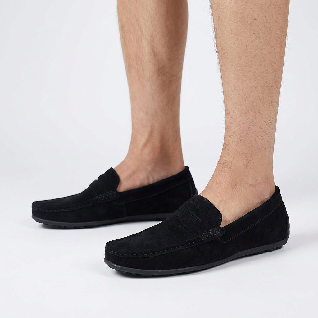 Classic Suede Penny Loafers with Hand-Stitch Detail