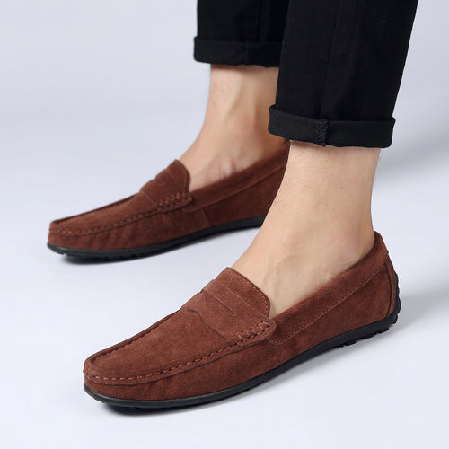 Classic Suede Penny Loafers with Hand-Stitch Detail