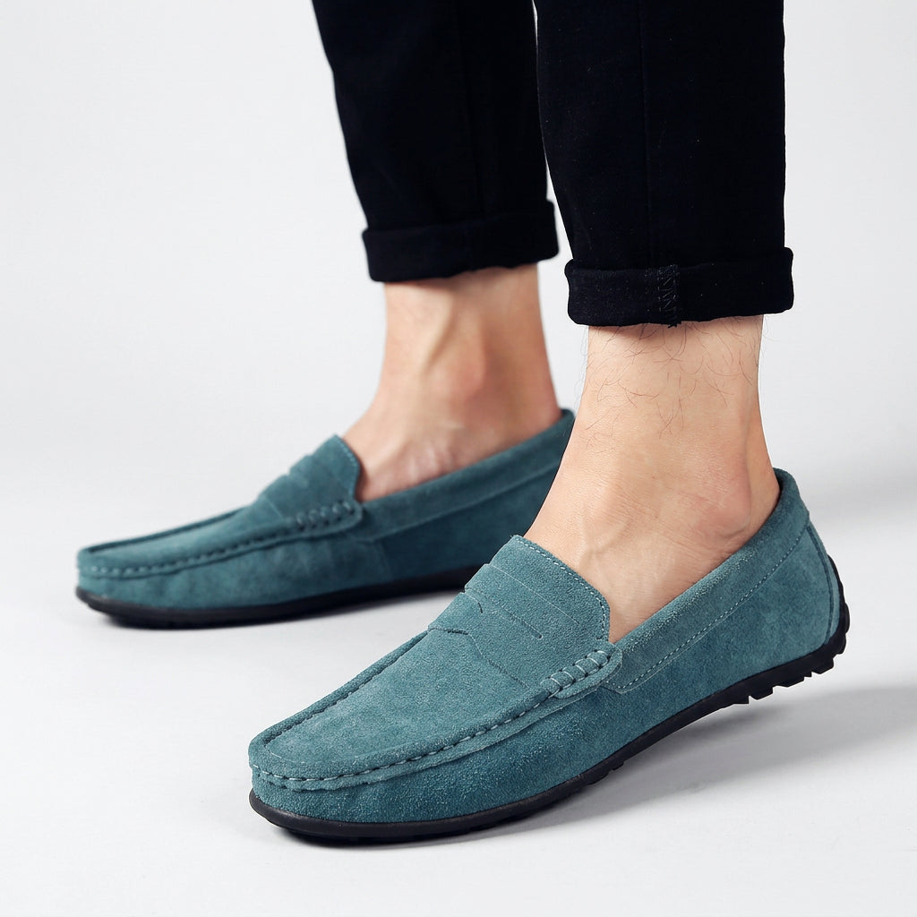 Classic Suede Penny Loafers with Hand-Stitch Detail