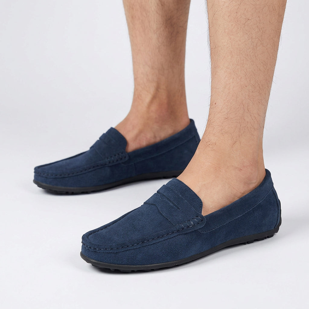 Classic Suede Penny Loafers with Hand-Stitch Detail