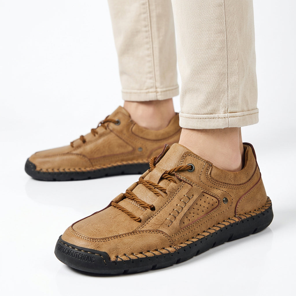 Hand-Stitched Leather Lace-Up Casual Shoes for Men