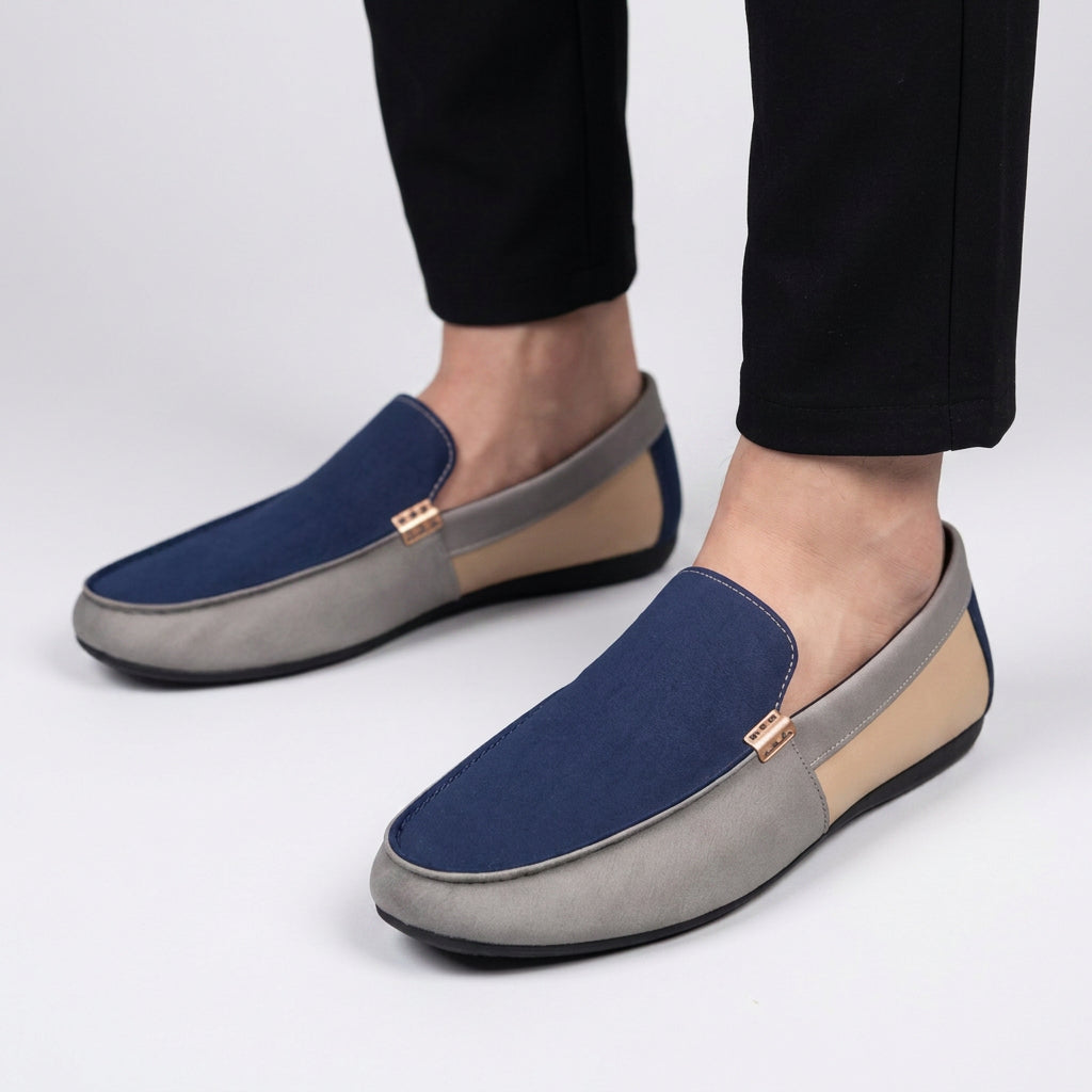 Colour Block Suede-Touch Slip-On Driving Loafers