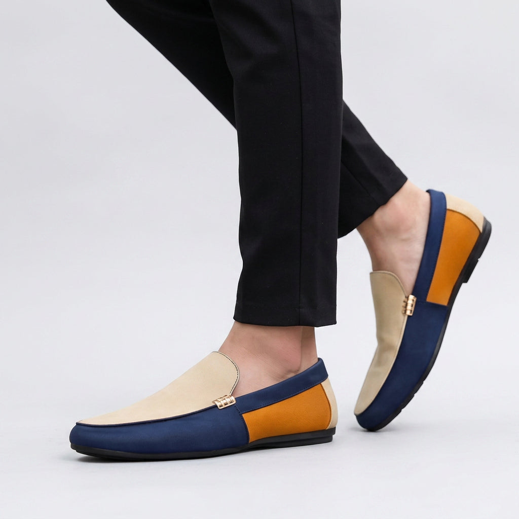 Colour Block Suede-Touch Slip-On Driving Loafers